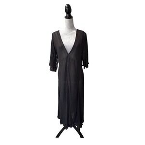 ViX Paula Hermanny Black V-Neck Textured Midi Dress Resort Cover Up Large